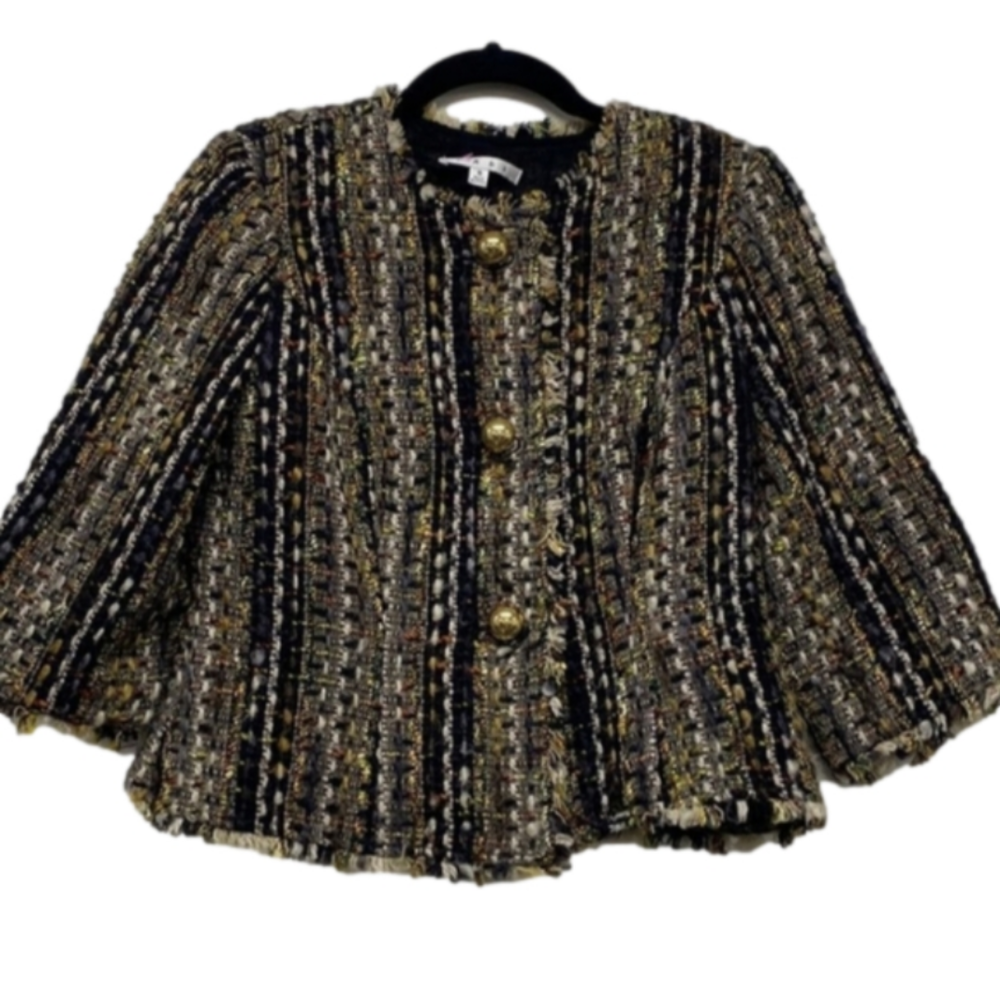 Cabi Style 175 Paris Tweed Blazer Jacket 3/4 Sleeves 3 Buttons Mid Length Size S - Picture 1 of 9